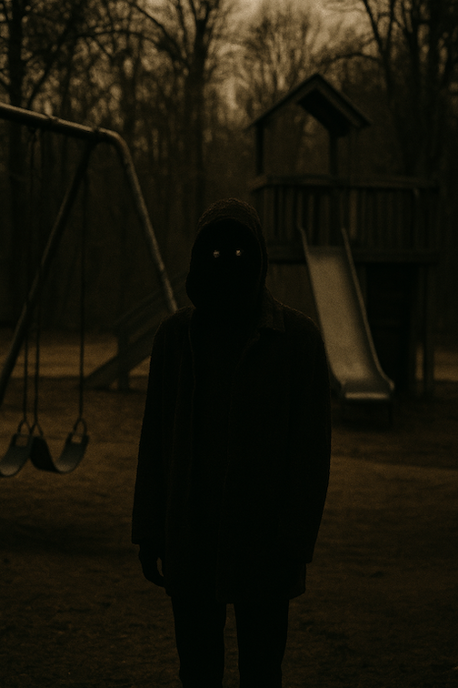 a shadowy figure lurking on a playground