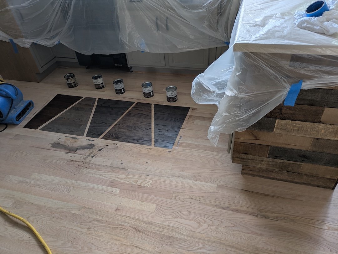 stain samples on floor